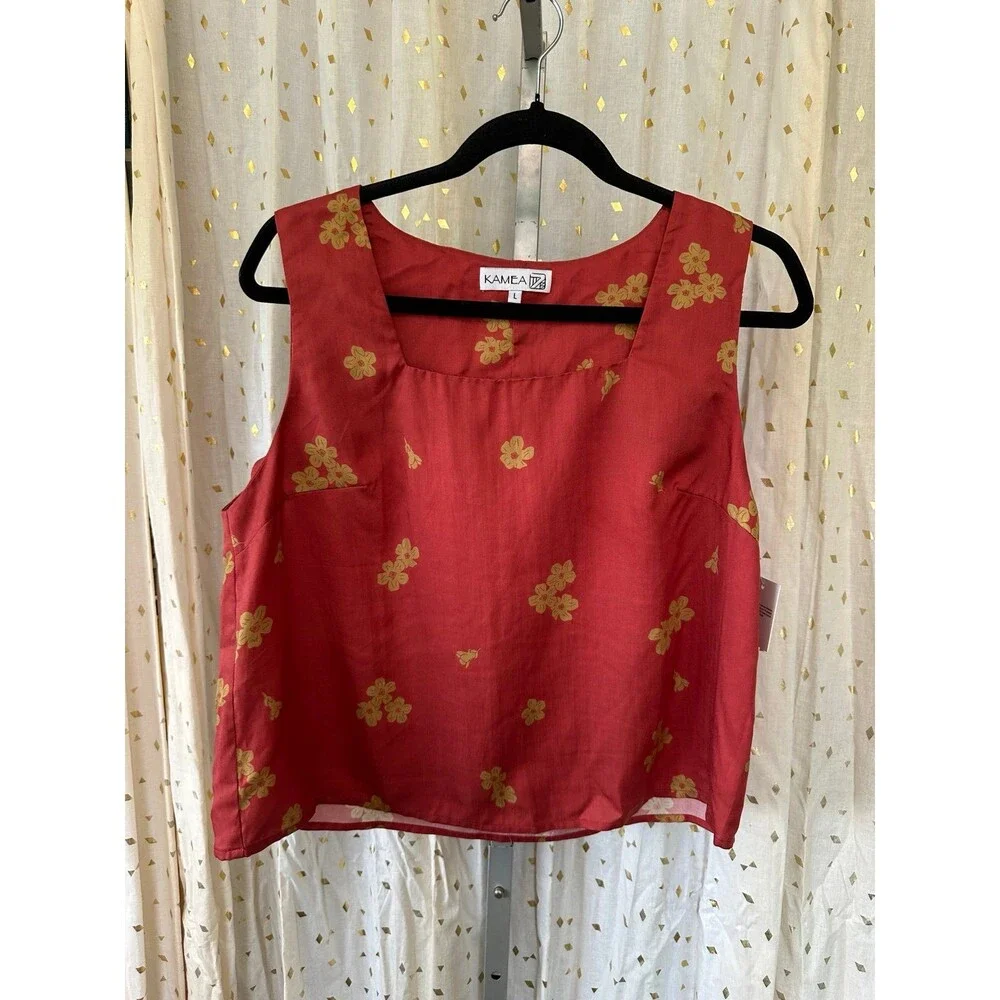 NWT Kamea Designs Hawaiian Dainty Pakalana Square Neckline Sleeveless Jane Top L - Picture 1 of 5